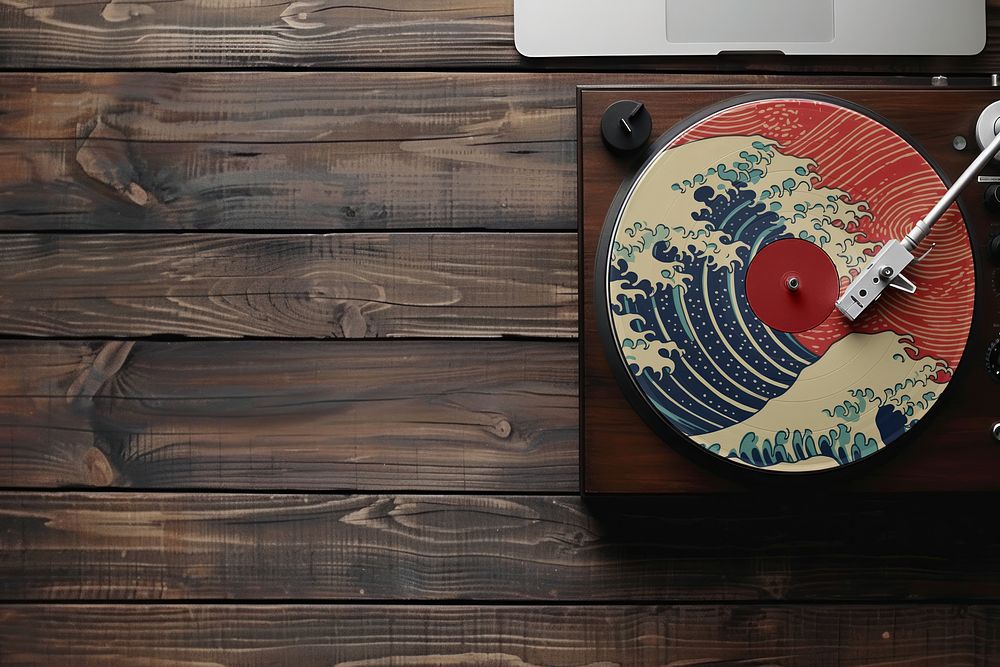 Vintage turntable with artistic vinyl