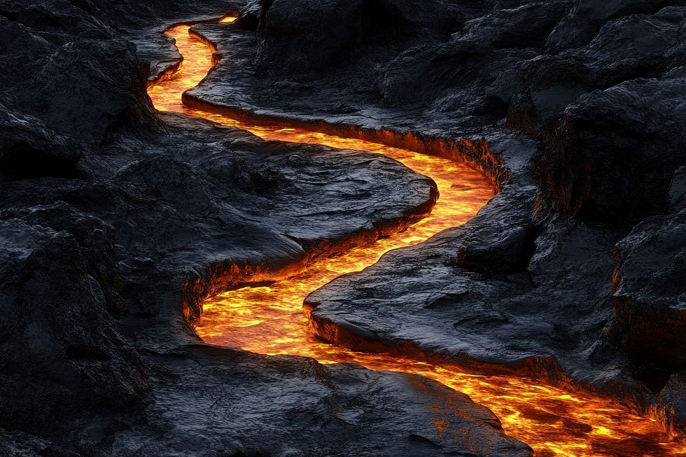 Lava curved path eruption volcano phenomenon.