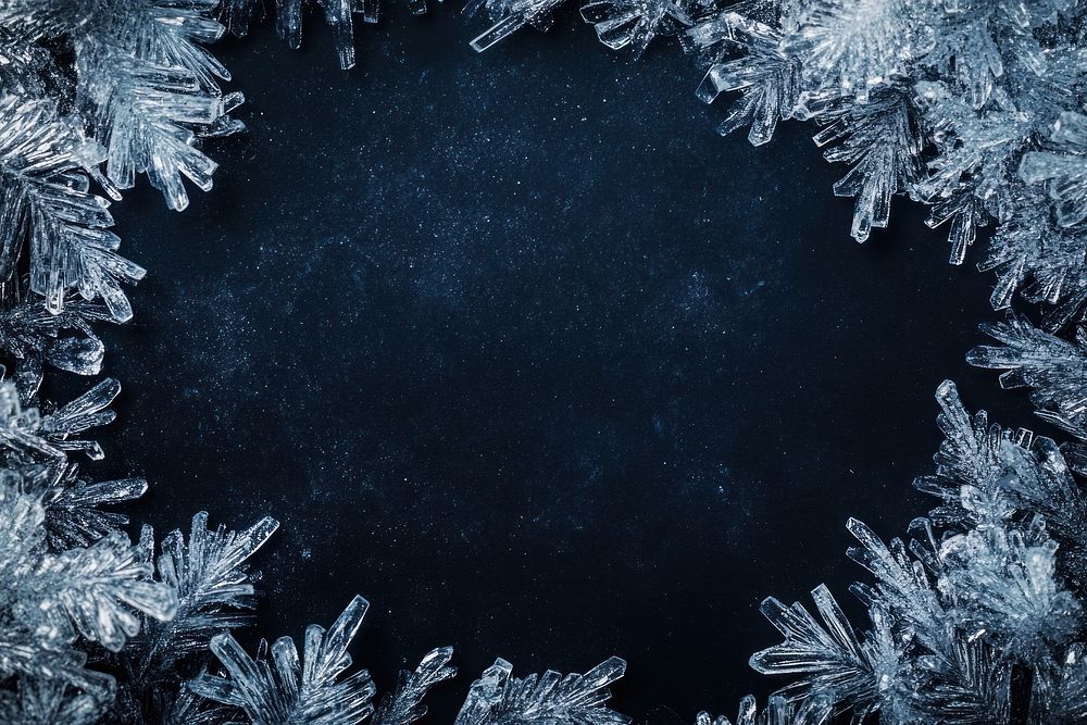 Icy frost crystal border background winter snow.