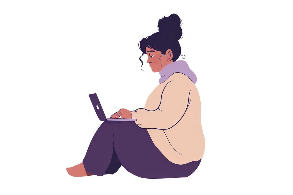 Woman working on laptop illustration