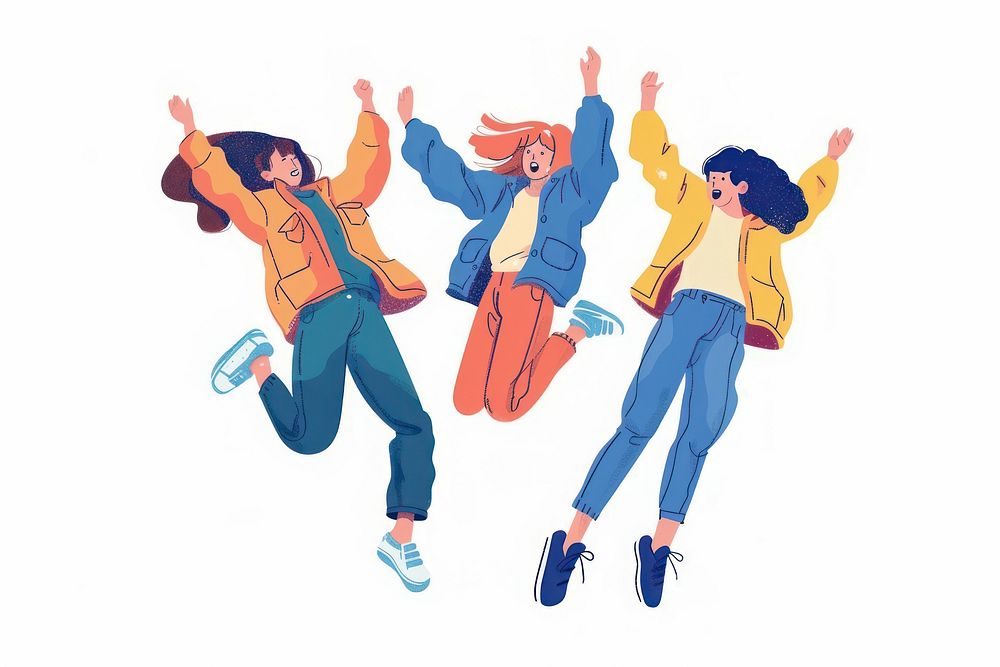 Joyful friends jumping together