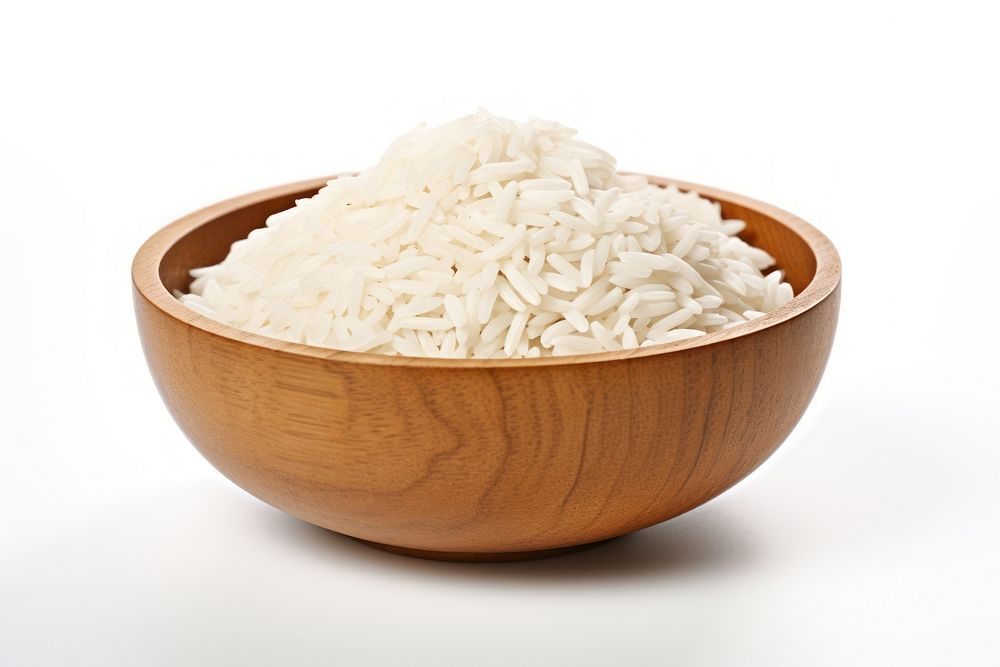 Fresh white rice wooden bowl