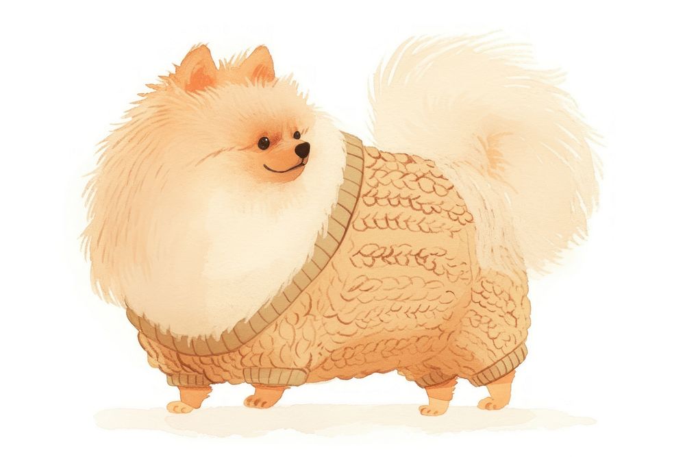 Adorable fluffy dog wearing sweater