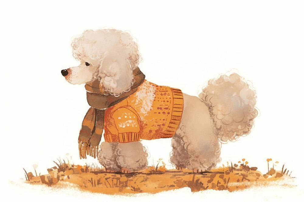 Cute poodle in autumn attire