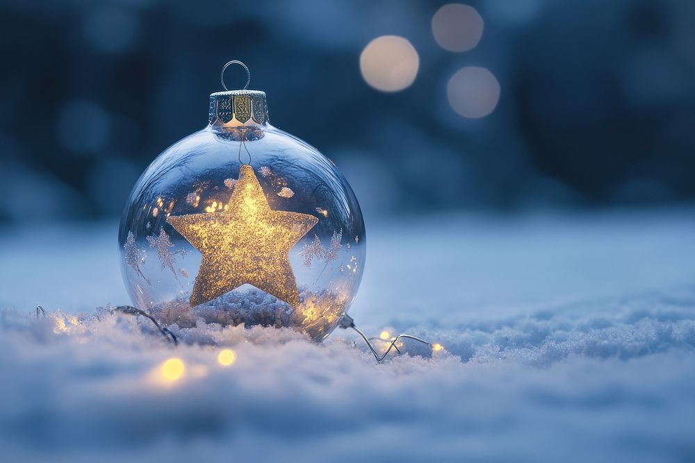 Christmas bauble over the winter astronomy festival outdoors.