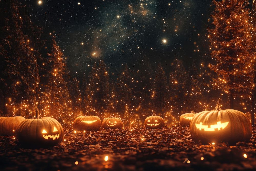 Background with a starry Halloween night sky halloween decorations atmosphere.