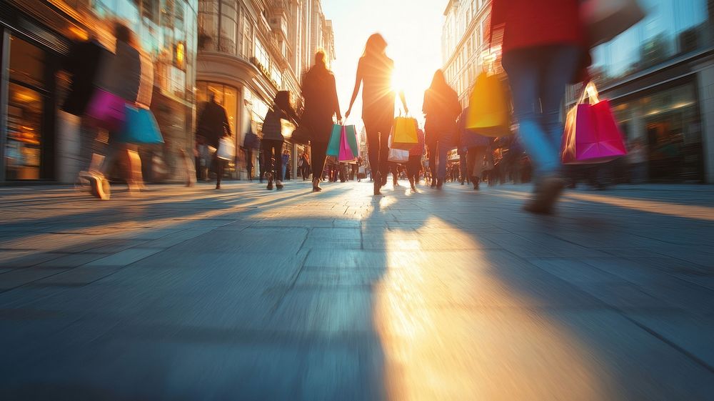 Blurred background of people walking street urban city.