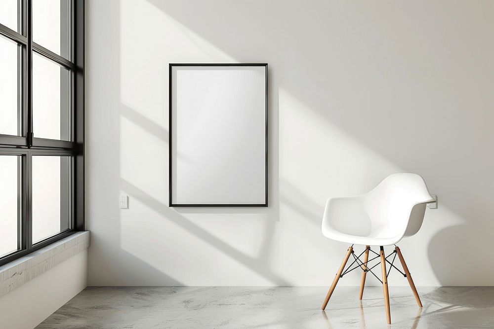 Minimalist interior with empty frame