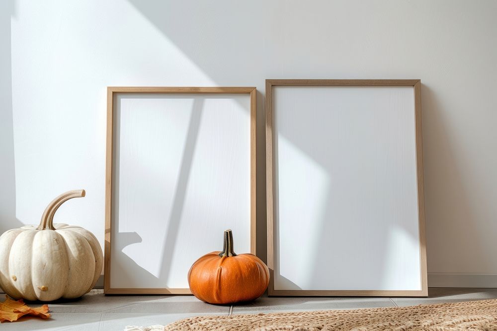 Autumn decor with blank frames