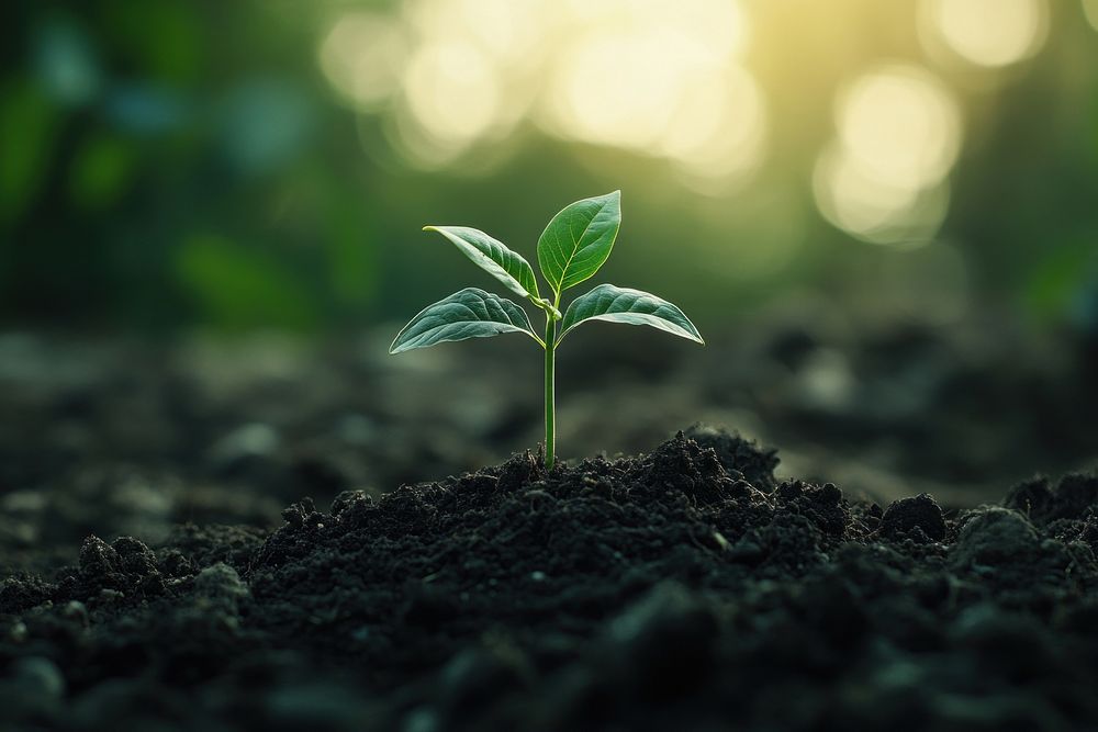 Young plant growing in soil sprout nature green.