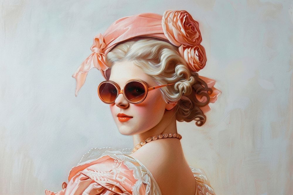 Woman wearing sun glasses art historical painting.