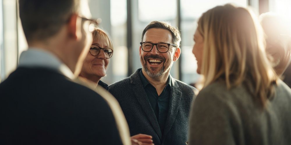 Business people are smiling and chatting conversation person office.