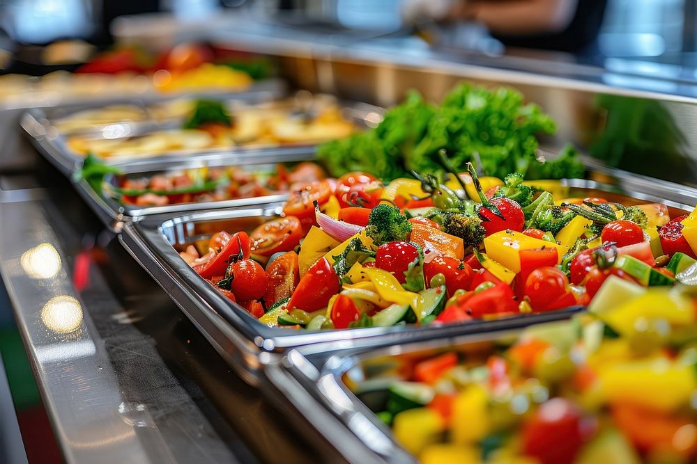 Catering hotel line buffet food medication person.