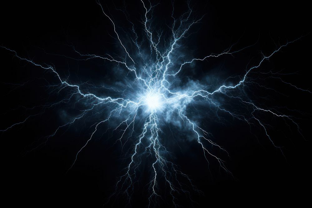 Glowing lightning electrifies storm thunderstorm electricity.