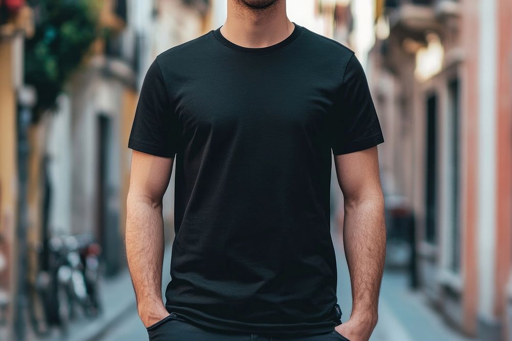 Black t-shirt background outdoors sleeves.