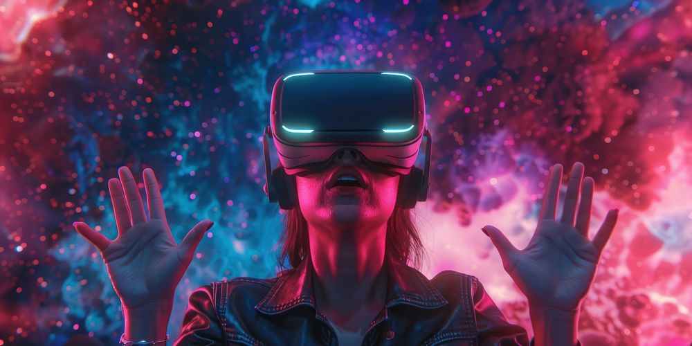 Woman in a VR headset portrait photo photography.