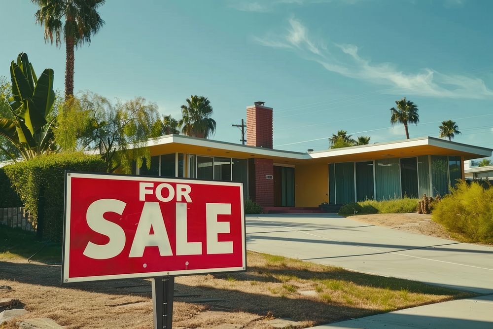 Modern house for sale sign architecture building.