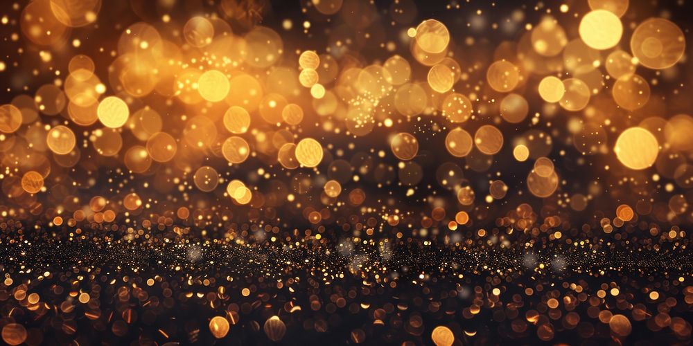 Abstract gold glitter with bokeh gold lights background chandelier lighting outdoors.