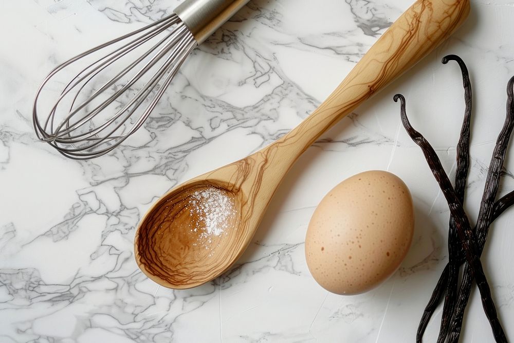 Baking essentials on marble surface