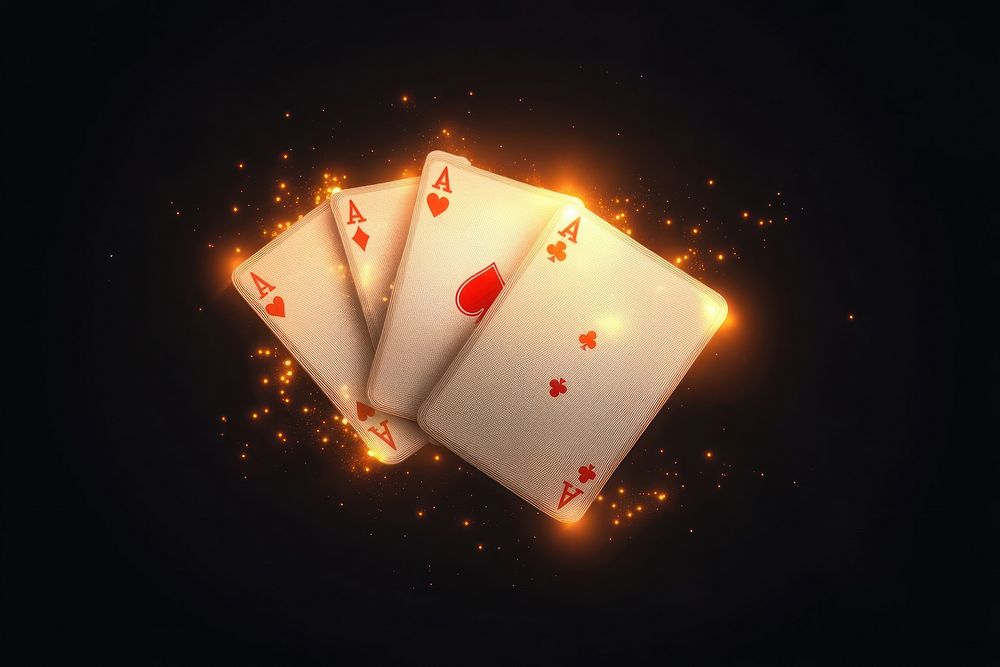 Four playing cards floating in the air game background casino.