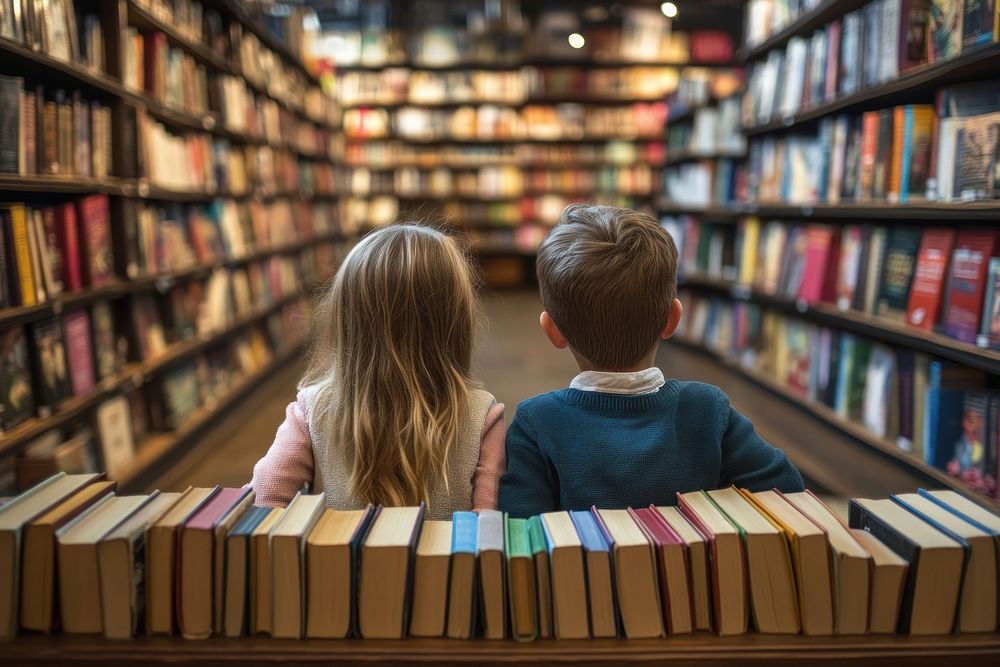 Children reading books in library