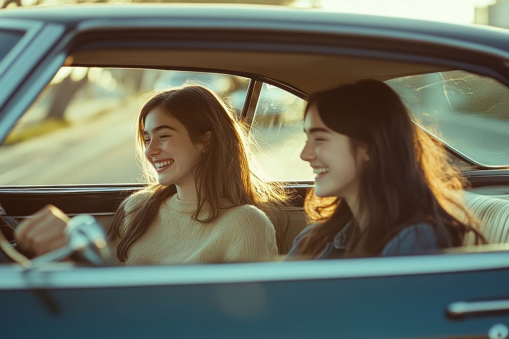 Happy friends enjoying car ride