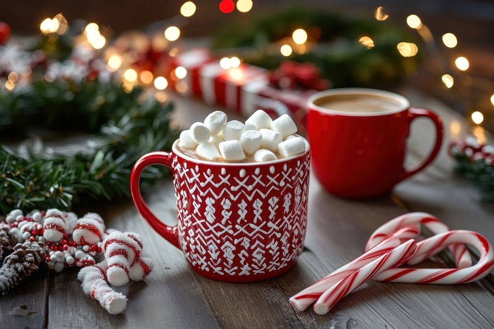 Cup of hot chocolate with marshmallows christmas coffee mug.