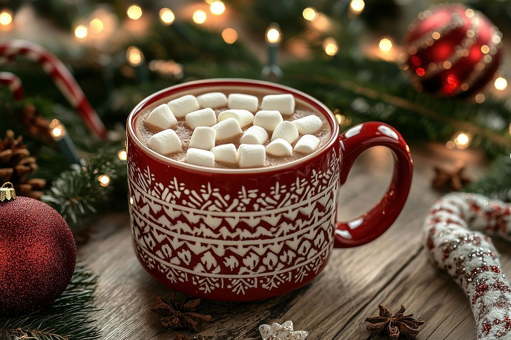 Cup of hot chocolate with marshmallows mug beverage dessert.