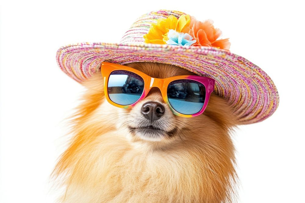 Stylish dog wearing colorful accessories