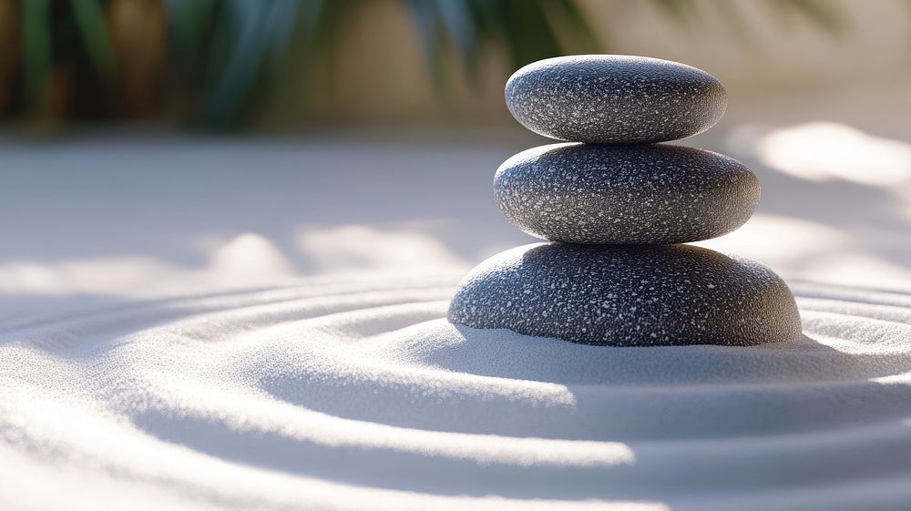 Real balanced stones stack sand mindfulness environment.