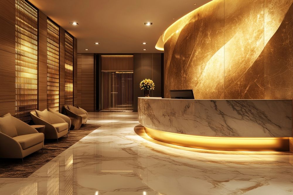 Luxury modern reception area lobby architecture lighting.