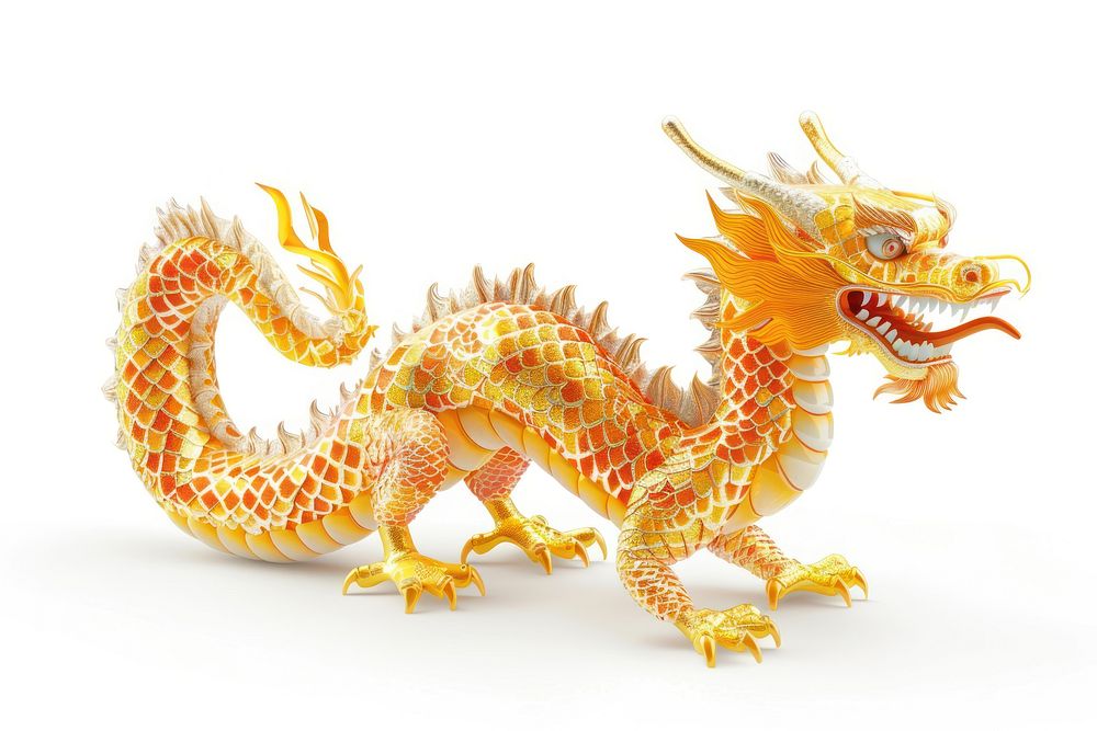 Chinese dragon illustration golden fire-breathing.