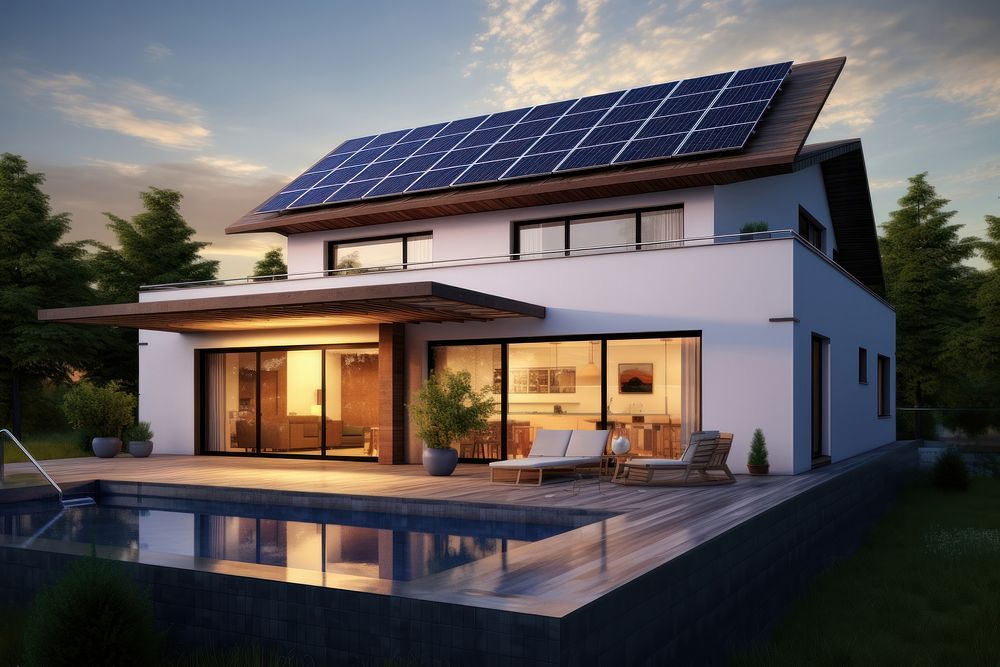 Solar panels house architecture outdoors.