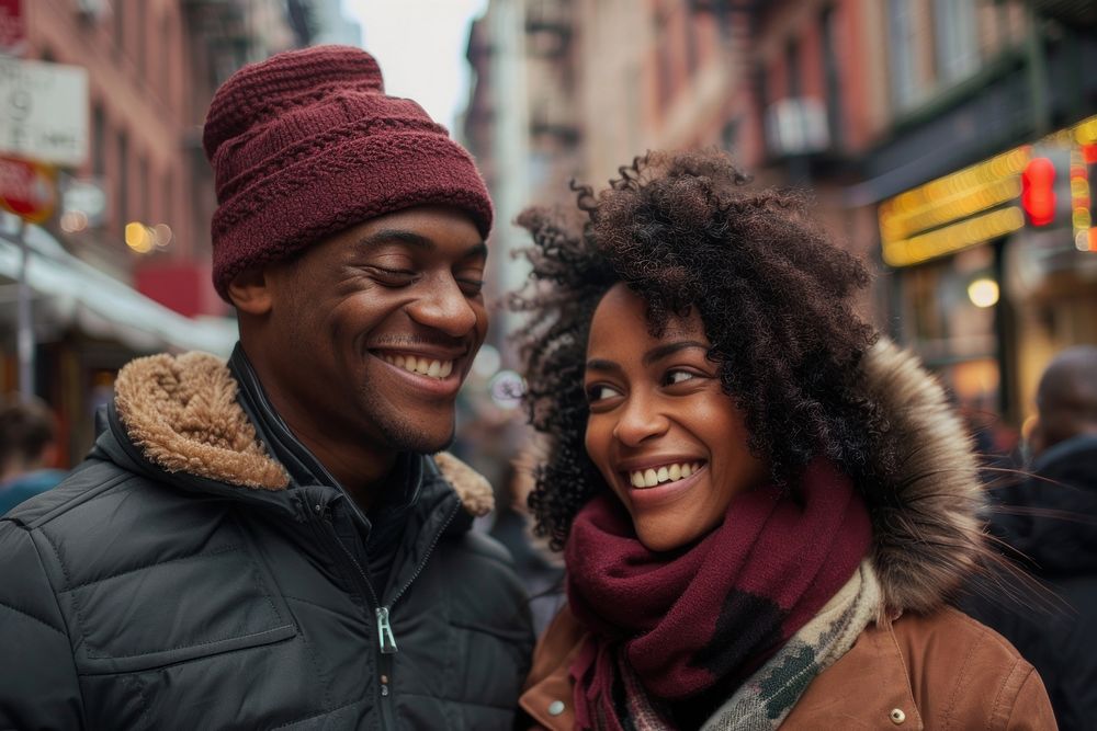 Black couple laughing clothing portrait person.