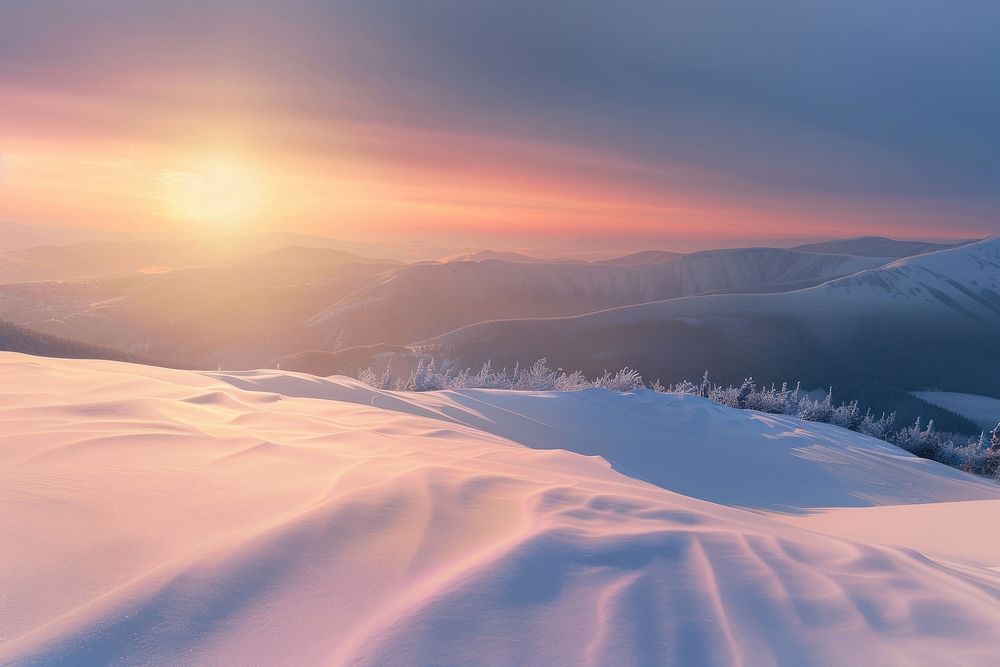 Winter mountains landscape sunrise scenery nature.