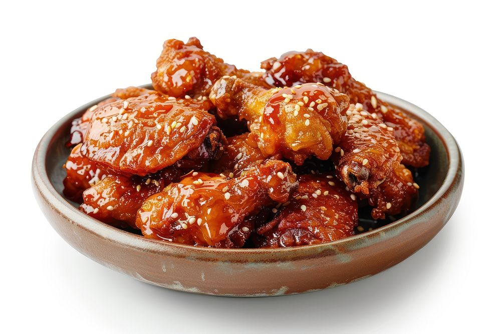 Fried chicken with juicy glaze sauce food sesame appetizing.