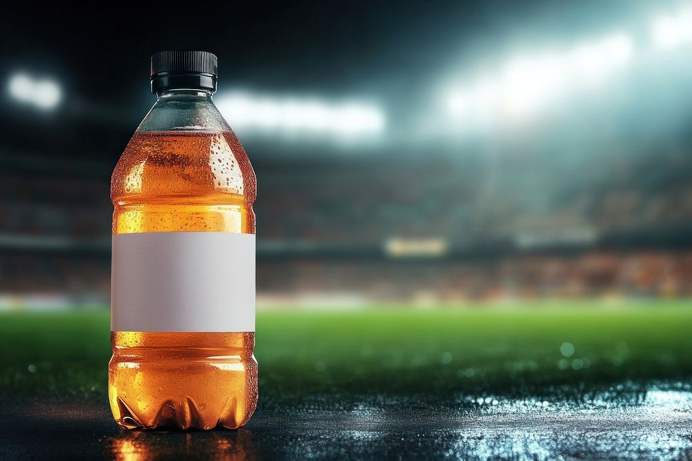 Sports drink bottle in stadium