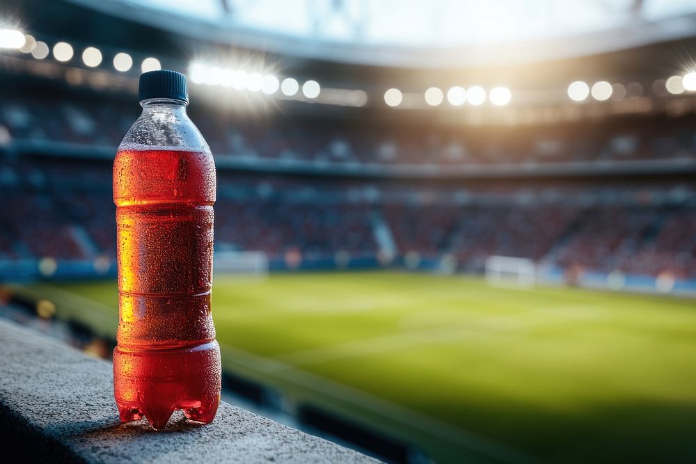 Refreshing drink at football stadium