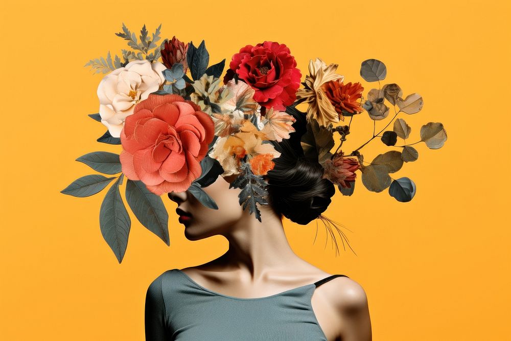 Floral headpiece on woman's silhouette