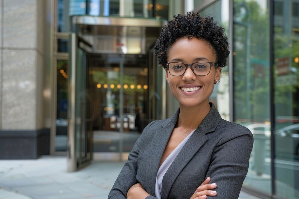 Business woman wearing glasses smile confidence business.