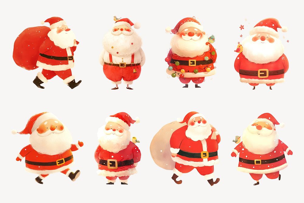 Cute Santa Claus design element set