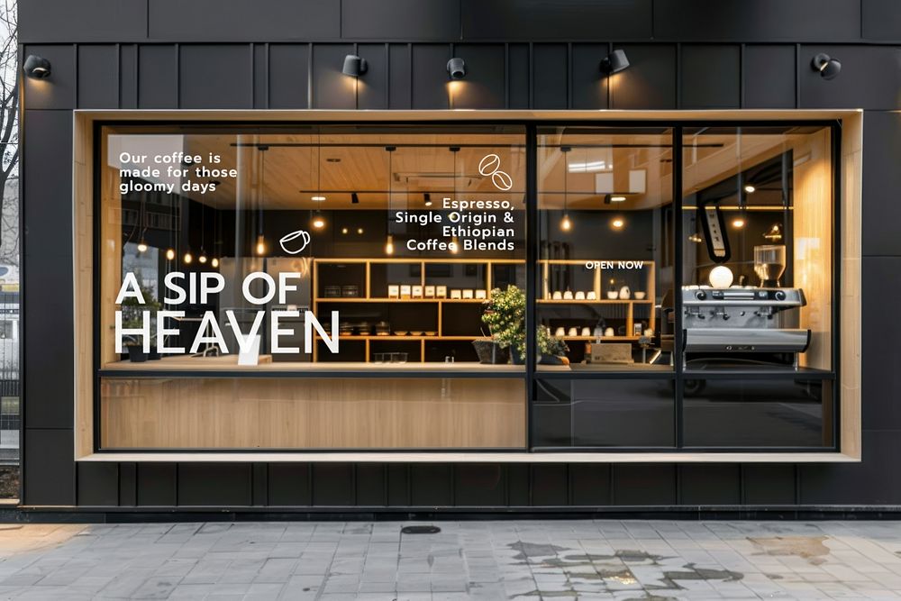 Modern coffee shop storefront mockup psd