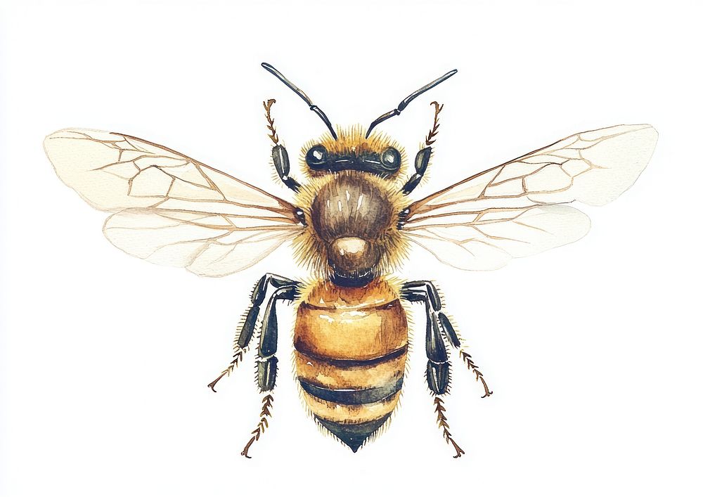 Flying Bee bee illustration watercolor.