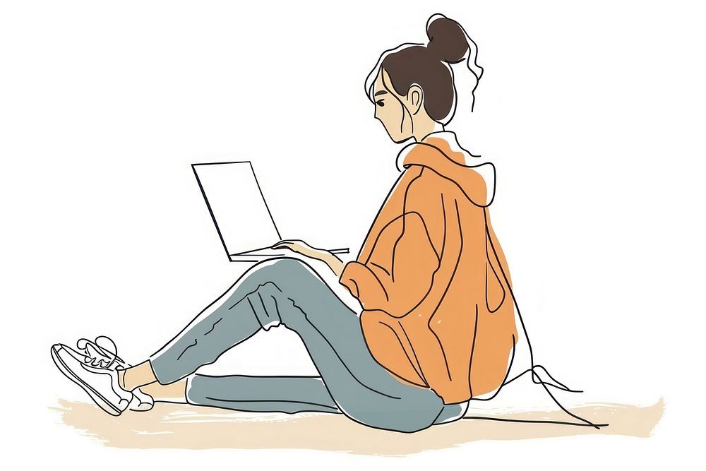 Woman working on laptop illustration