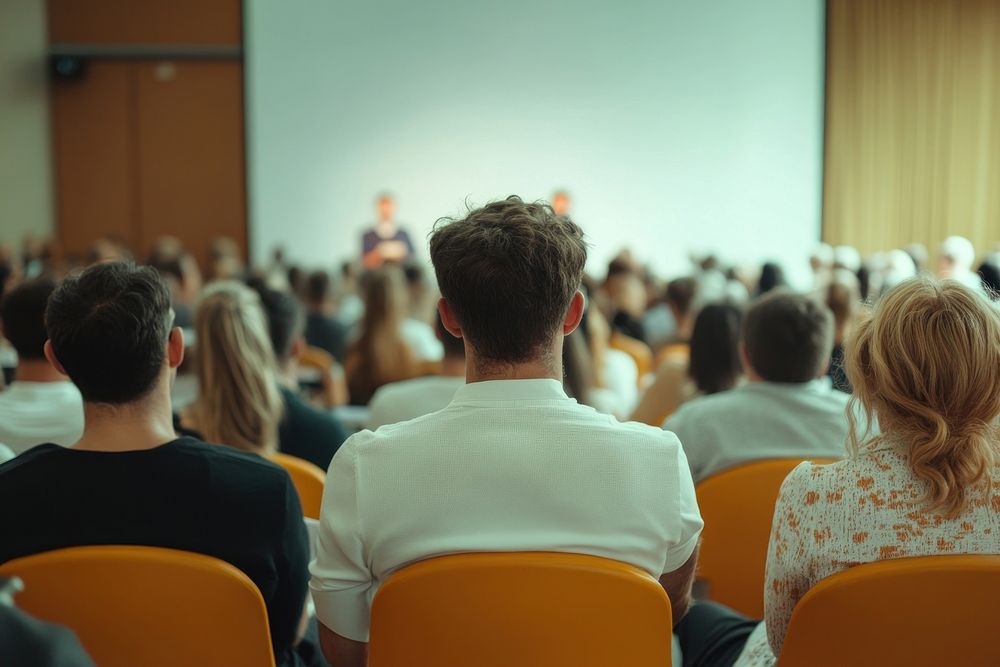 Business conference or presentation audience professional listening.