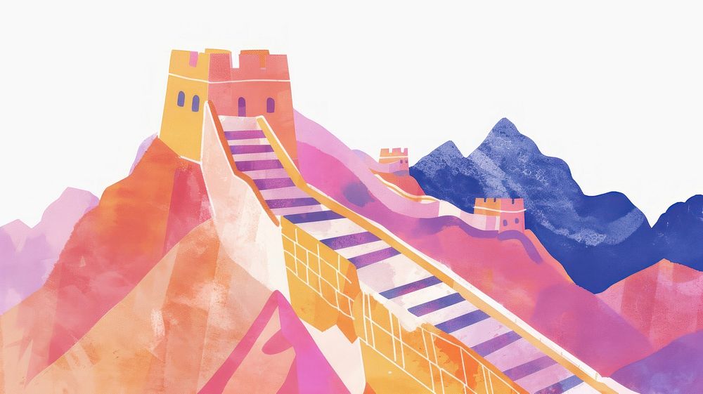 Great Wall of China - China architecture illustration mountains.