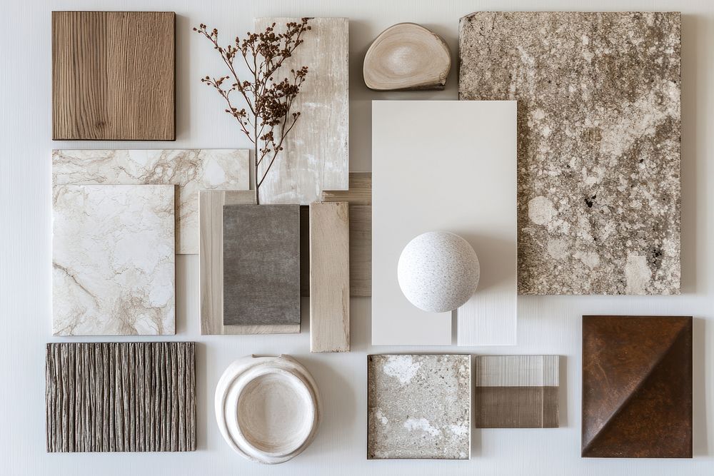 Material sample moodboard interior samples design.