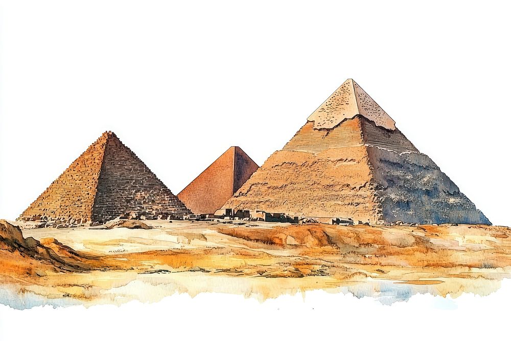 The Great Pyramid of Giza pyramids architecture watercolor.