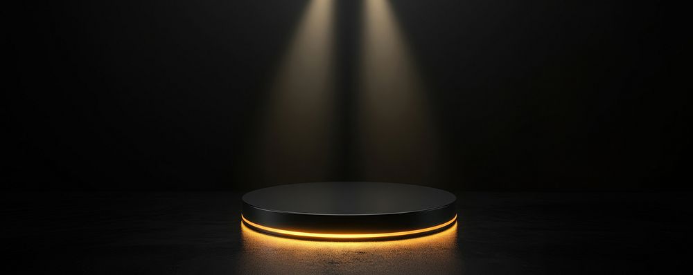 Black podium with golden light for product presentation stage illustration background.