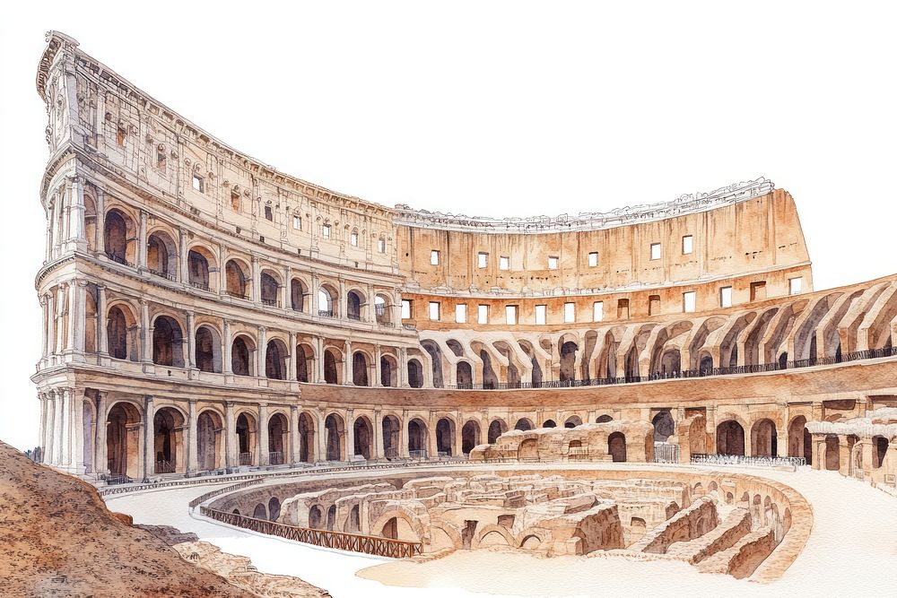 Colosseum interior in Rome colosseum landmark illustration.